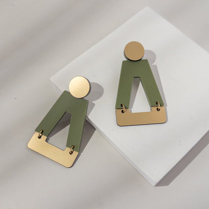Tempio - Matte Olive Green Statement Earrings - Mingled