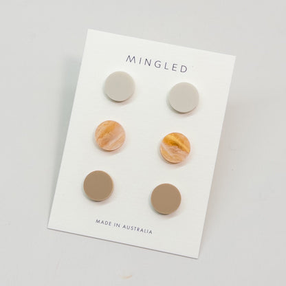Set of 3 Studs - 15mm Round - Terra - Mingled