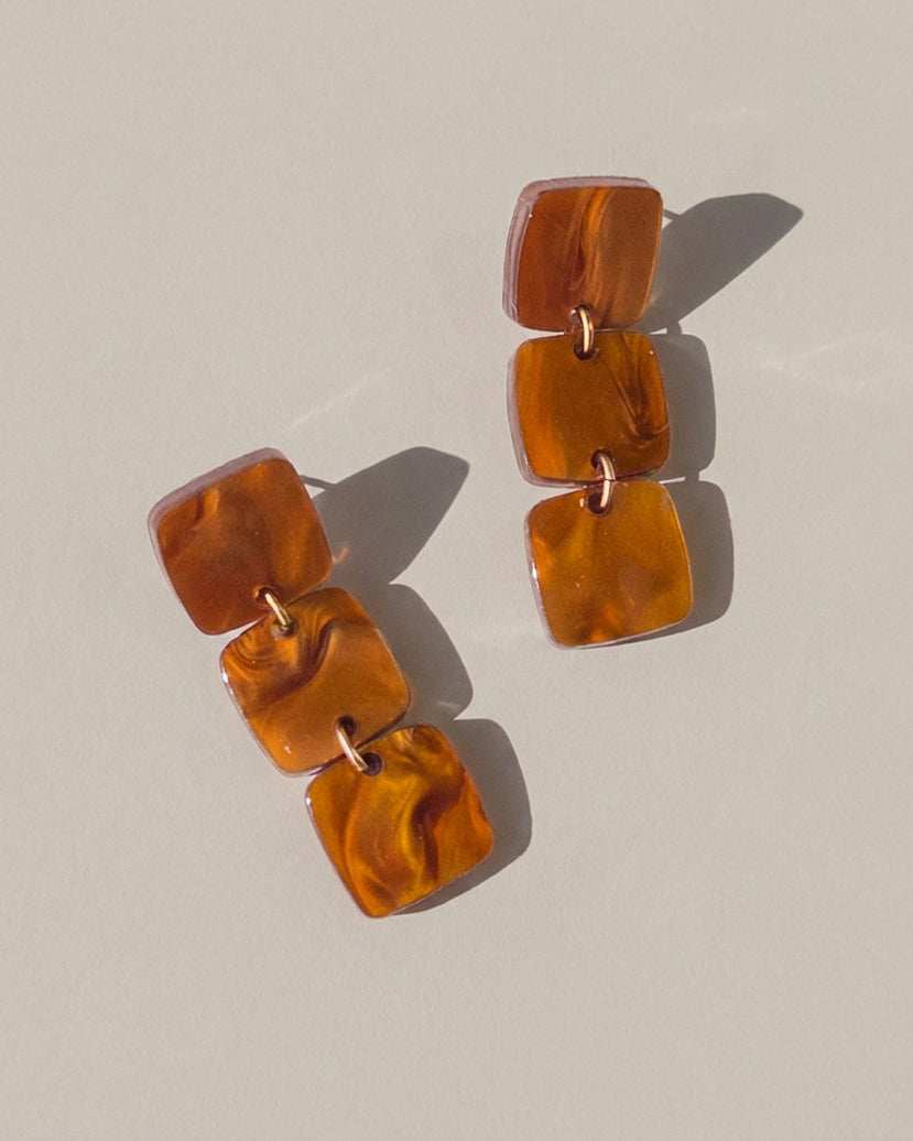 Three Square Earrings - Caramel