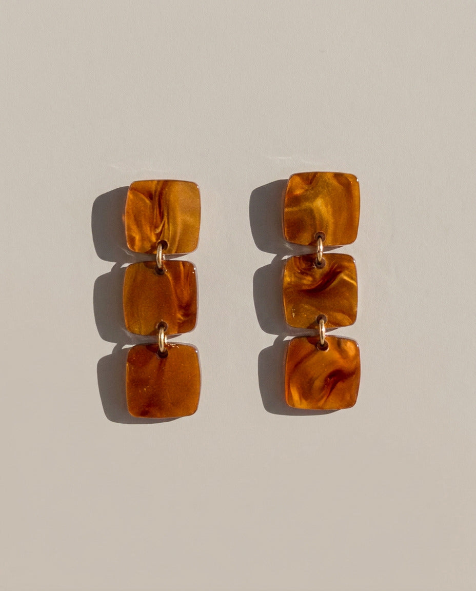 Dangle Earrings with Caramel Brown Swir Pattern