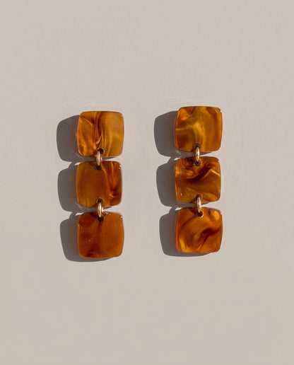 Dangle Earrings with Caramel Brown Swir Pattern