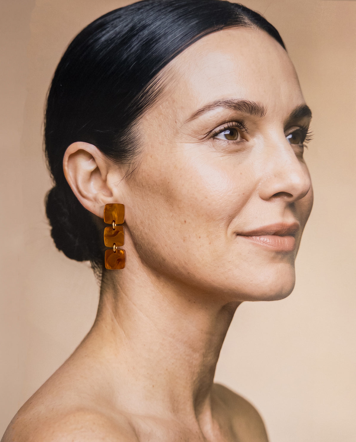 Three Square Earrings - Caramel