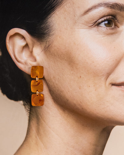 Three Square Earrings - Caramel