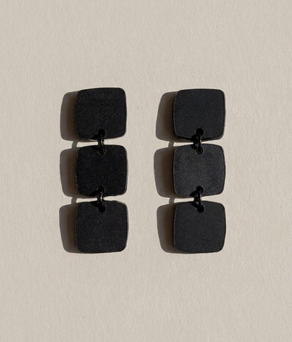 Three Square Earrings - Black - Mingled