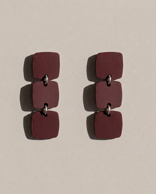 Burgundy Dangle Earrings with Three Squares