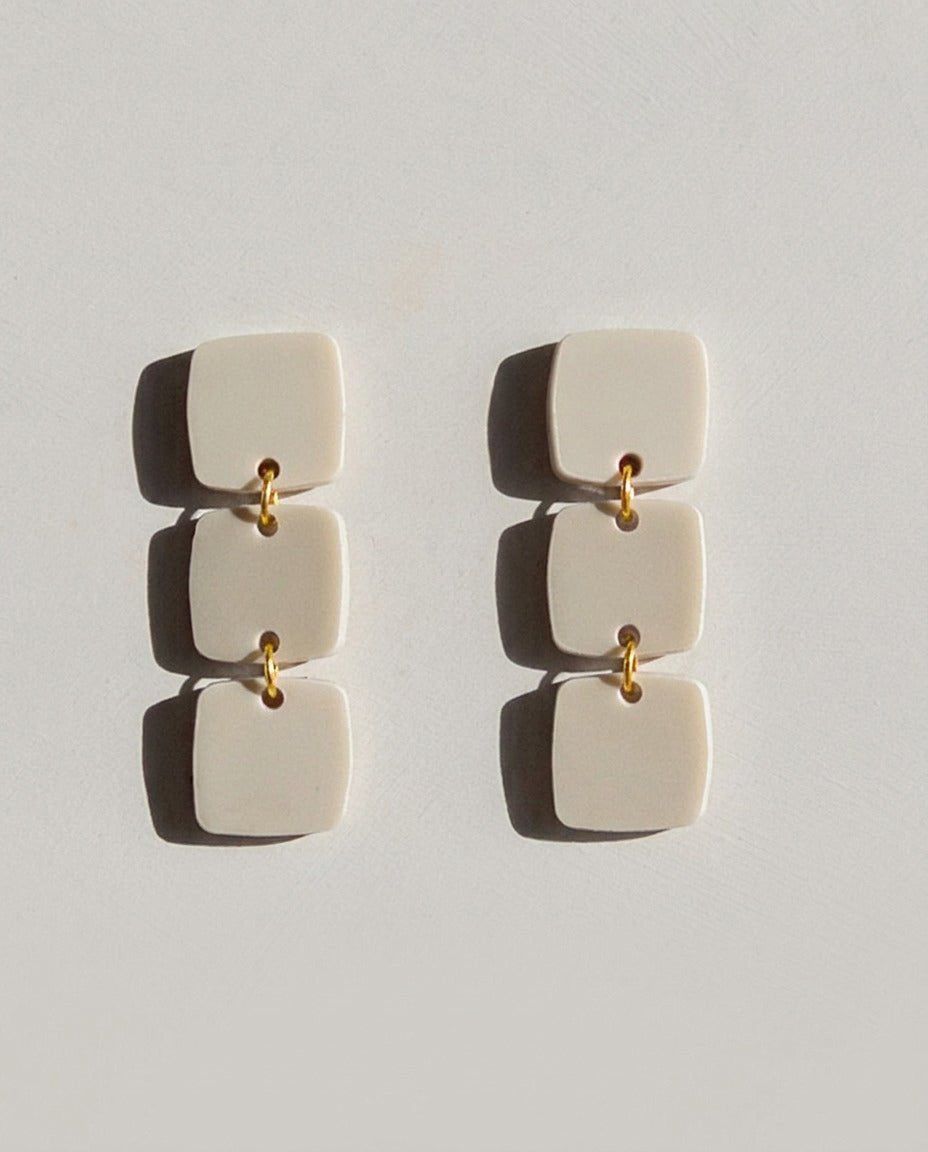 Three Square Earrings - Ivory Beige - Mingled
