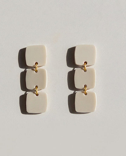 Three Square Earrings - Ivory Beige - Mingled