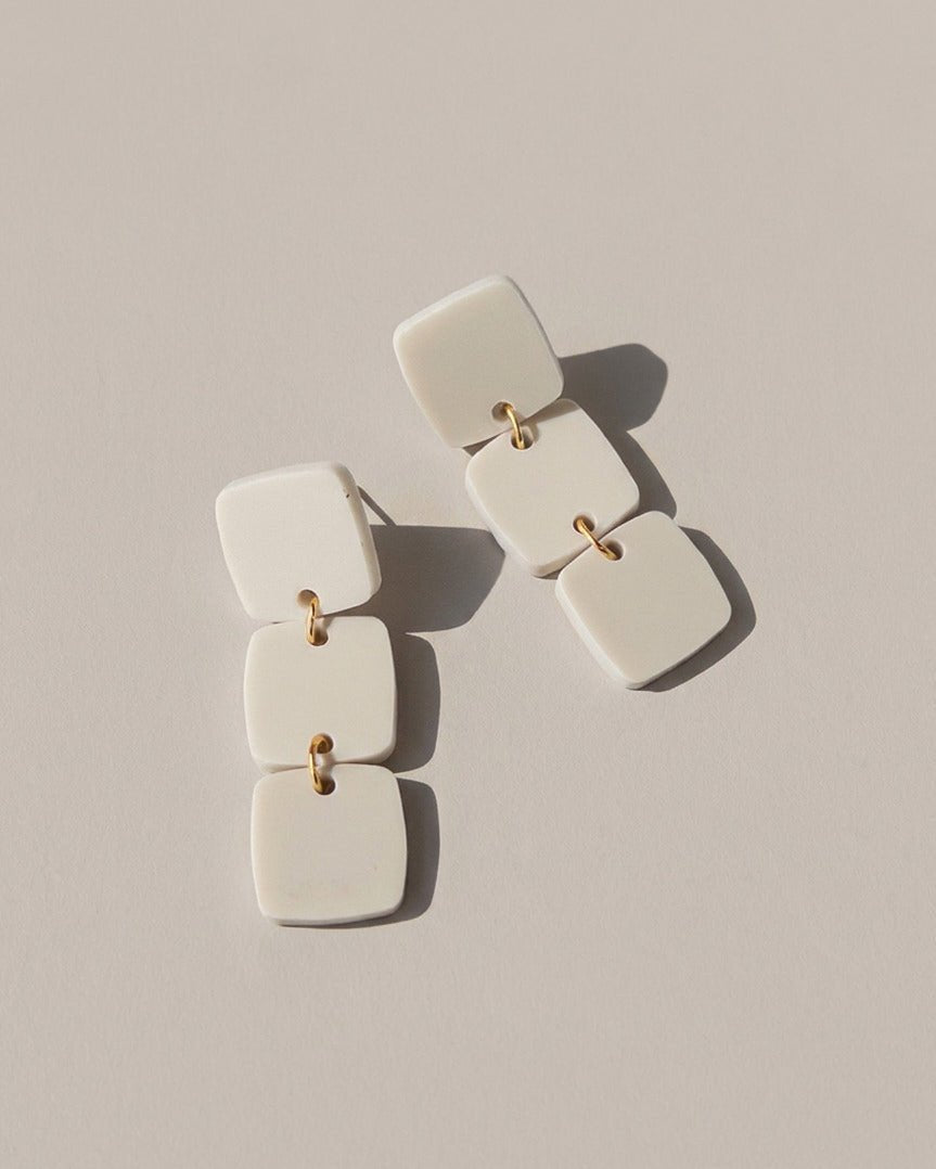 Three Square Earrings - Ivory Beige - Mingled