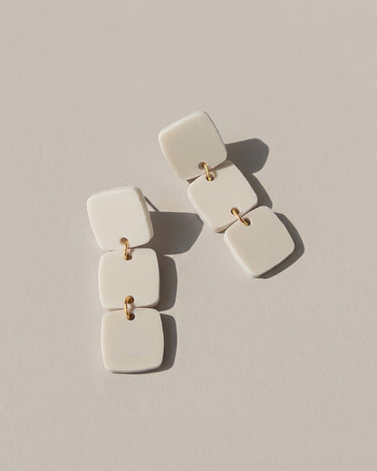 Three Square Earrings - Ivory Beige - Mingled