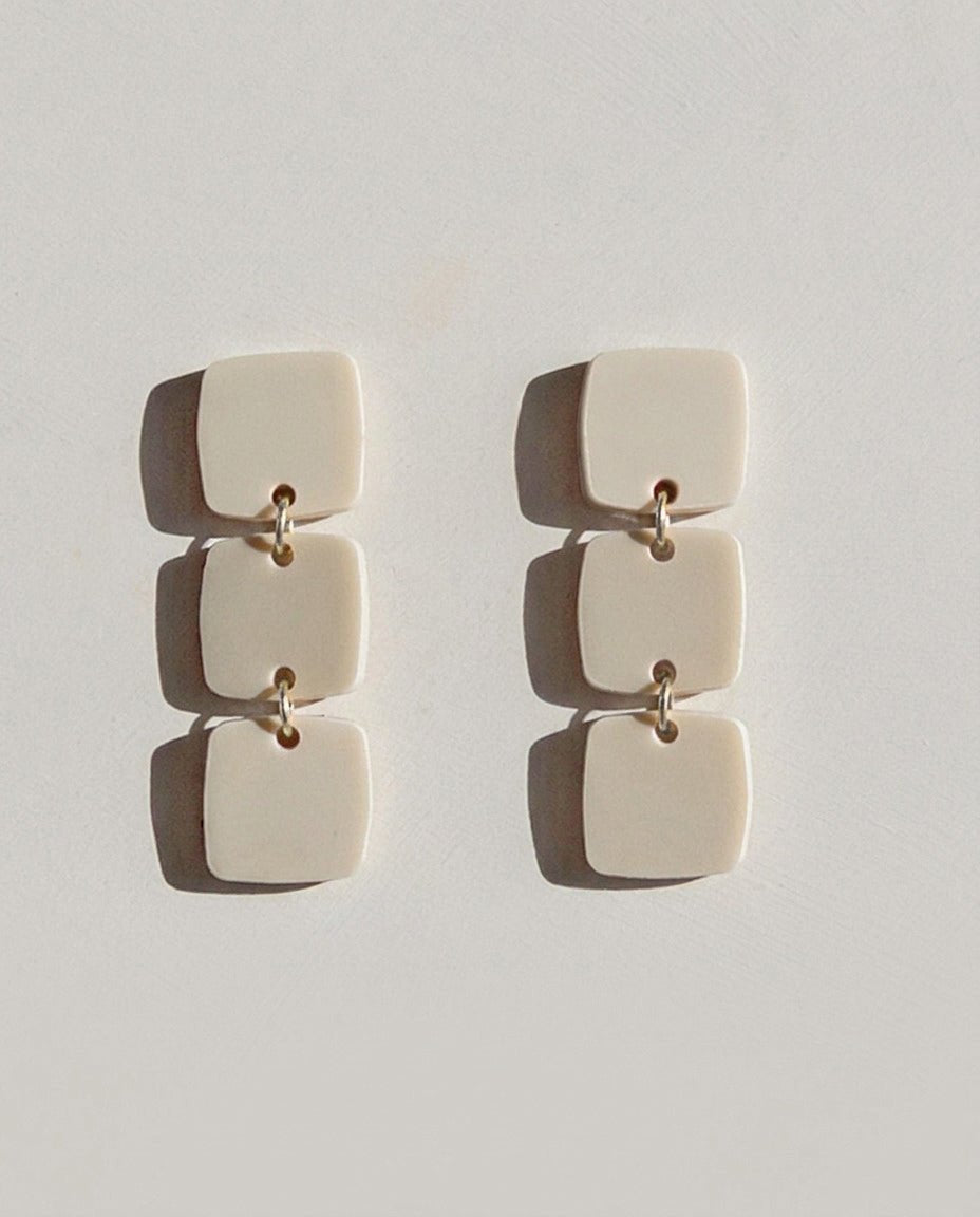 Three Square Earrings - Ivory Beige - Mingled