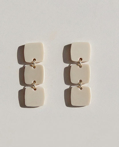 Three Square Earrings - Ivory Beige - Mingled