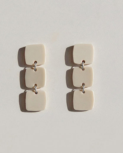 Three Square Earrings - Ivory Beige - Mingled