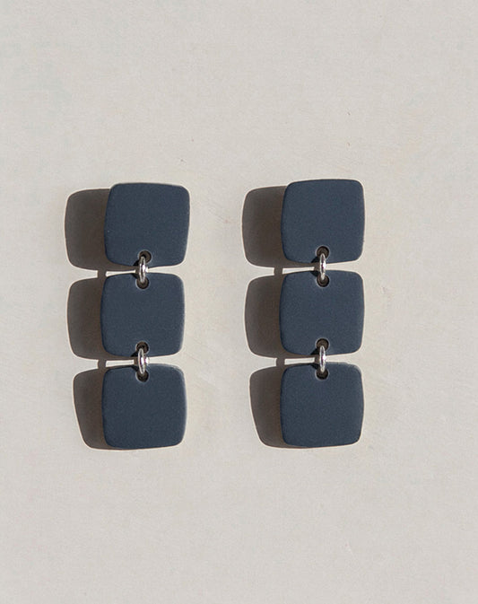 Navy Dangle Earrings with Three Square Drop