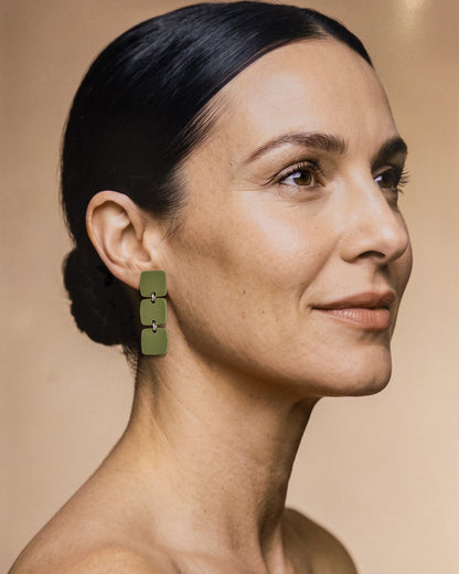 CLIP ON Three Square Earrings - Olive - Mingled