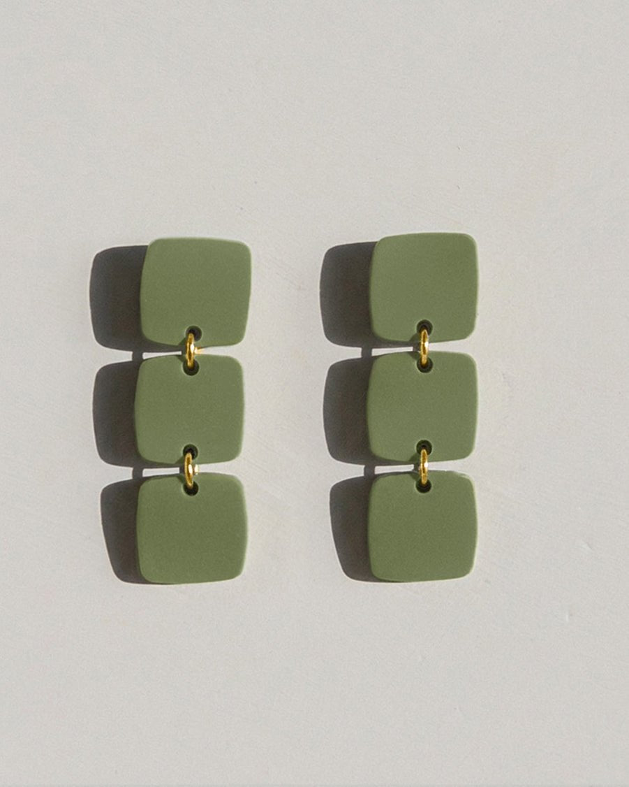 CLIP ON Three Square Earrings - Olive - Mingled
