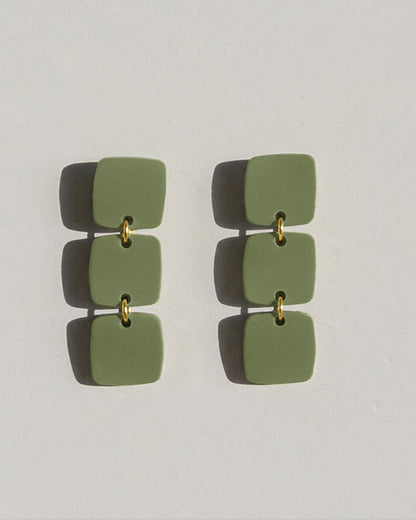 CLIP ON Three Square Earrings - Olive - Mingled