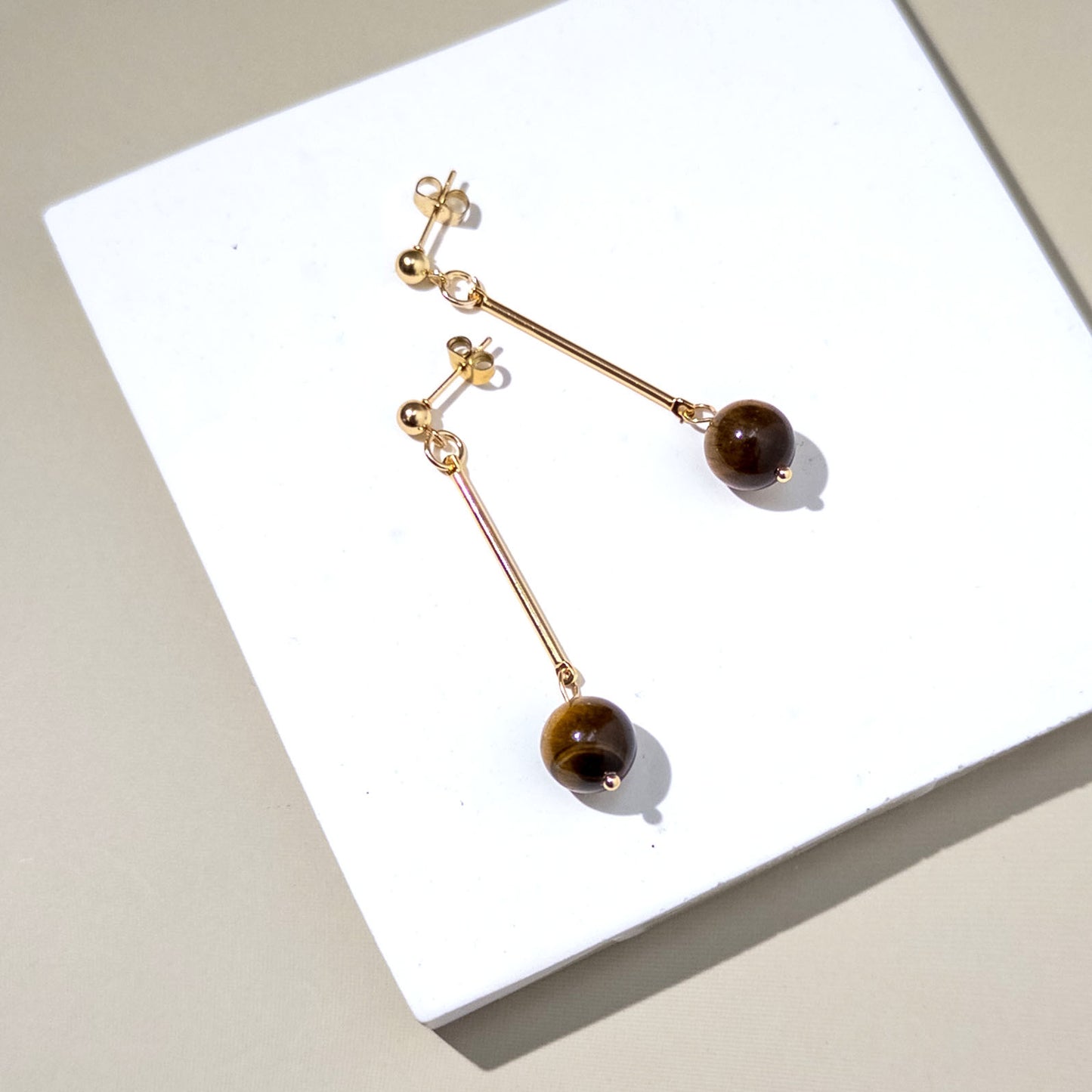 Pendulum Drop Earrings - Tiger Eye