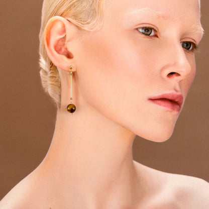 Pendulum Drop Earrings - Tiger Eye - Mingled