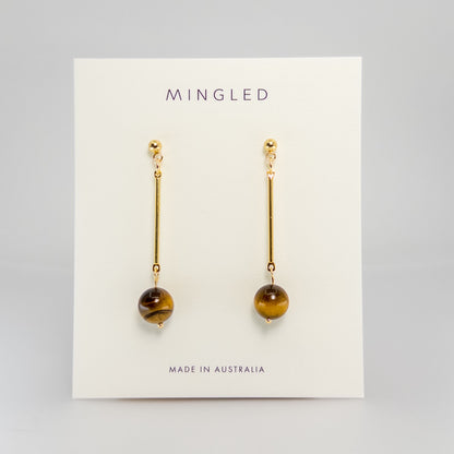 Pendulum Drop Earrings - Tiger Eye - Mingled