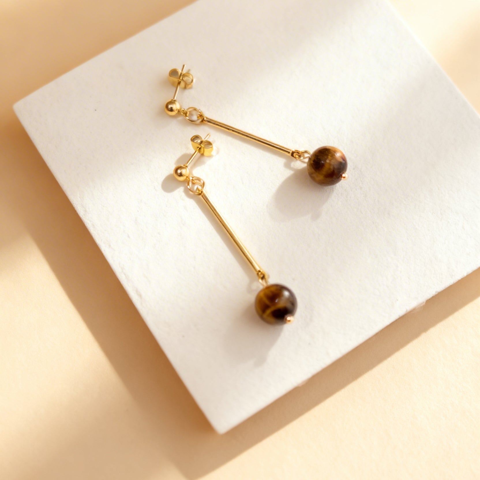 Pendulum Drop Earrings - Tiger Eye - Mingled