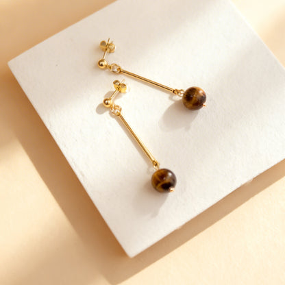 Pendulum Drop Earrings - Tiger Eye - Mingled