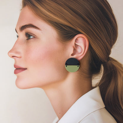 TWO PIECE Statement Earrings - Olive Green and Black - Mingled