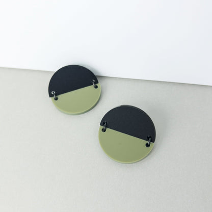 TWO PIECE Statement Earrings - Olive Green and Black - Mingled
