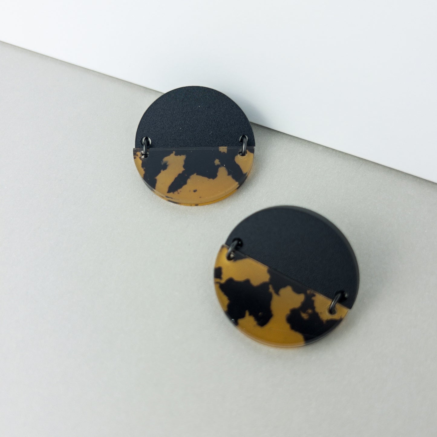 TWO PIECE Statement Earrings - Tortoise Shell and Black