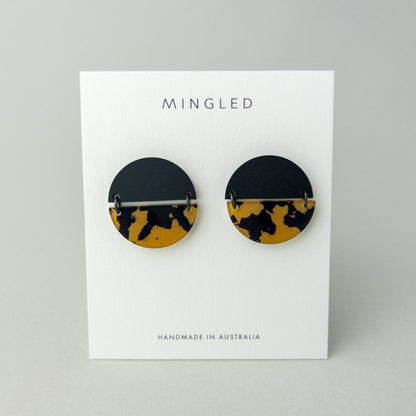TWO PIECE Statement Earrings - Tortoise Shell and Black - Mingled