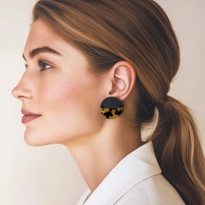 TWO PIECE Statement Earrings - Tortoise Shell and Black - Mingled